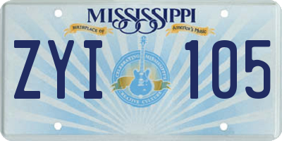 MS license plate ZYI105