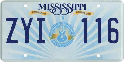 MS license plate ZYI116