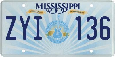 MS license plate ZYI136