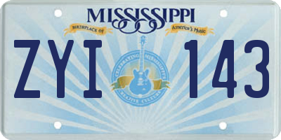 MS license plate ZYI143
