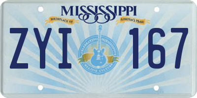 MS license plate ZYI167