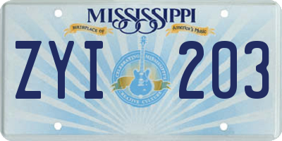 MS license plate ZYI203