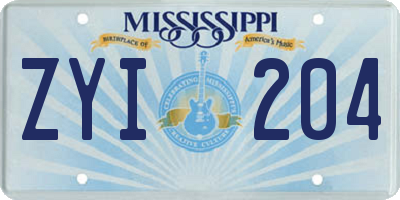 MS license plate ZYI204