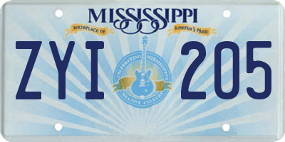 MS license plate ZYI205