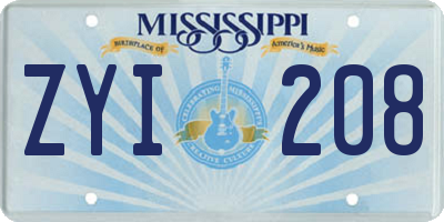 MS license plate ZYI208