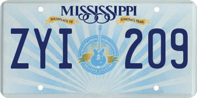 MS license plate ZYI209