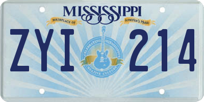 MS license plate ZYI214