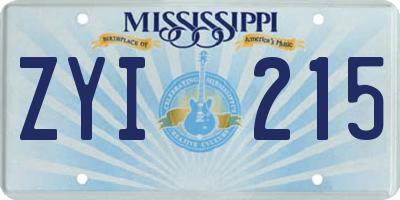 MS license plate ZYI215