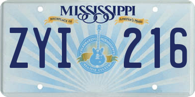 MS license plate ZYI216