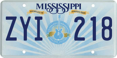 MS license plate ZYI218