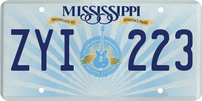 MS license plate ZYI223