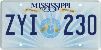 MS license plate ZYI230