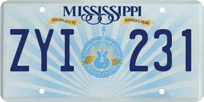 MS license plate ZYI231