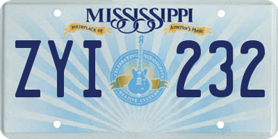 MS license plate ZYI232