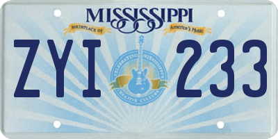 MS license plate ZYI233