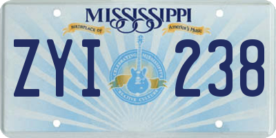 MS license plate ZYI238