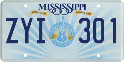 MS license plate ZYI301