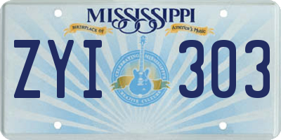 MS license plate ZYI303