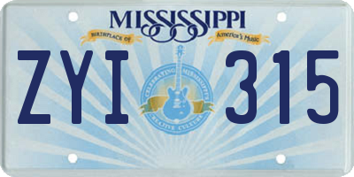 MS license plate ZYI315