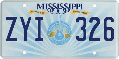 MS license plate ZYI326