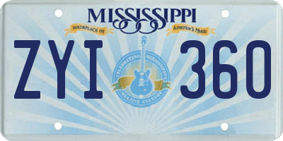 MS license plate ZYI360