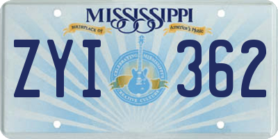 MS license plate ZYI362