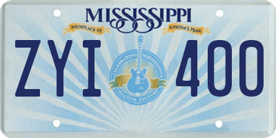 MS license plate ZYI400