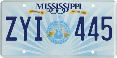 MS license plate ZYI445