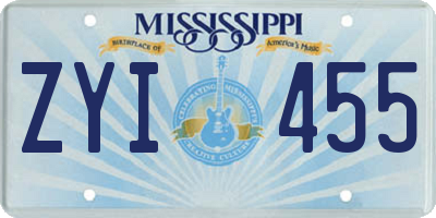MS license plate ZYI455