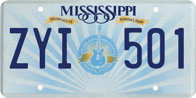 MS license plate ZYI501