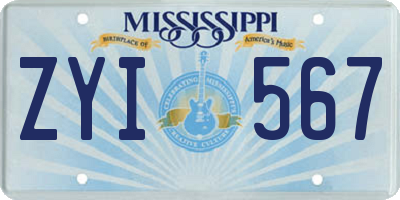 MS license plate ZYI567