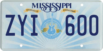 MS license plate ZYI600