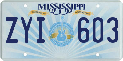 MS license plate ZYI603