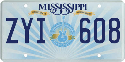 MS license plate ZYI608