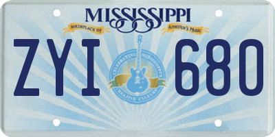 MS license plate ZYI680