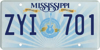 MS license plate ZYI701