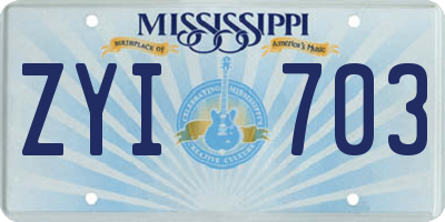 MS license plate ZYI703
