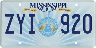 MS license plate ZYI920