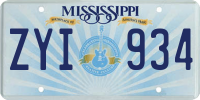 MS license plate ZYI934