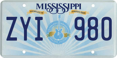 MS license plate ZYI980