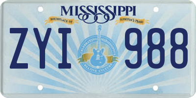 MS license plate ZYI988