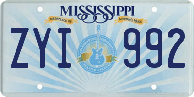 MS license plate ZYI992