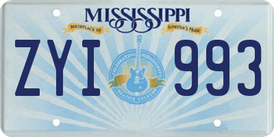 MS license plate ZYI993
