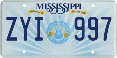 MS license plate ZYI997