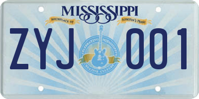 MS license plate ZYJ001