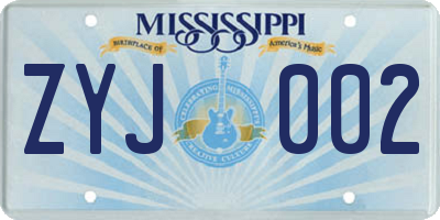 MS license plate ZYJ002