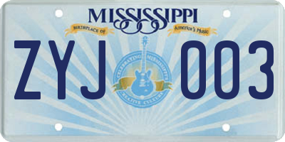 MS license plate ZYJ003