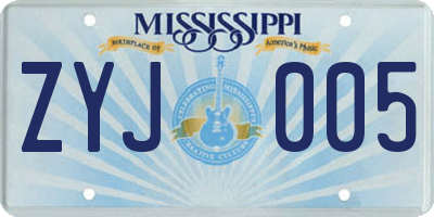 MS license plate ZYJ005