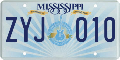 MS license plate ZYJ010