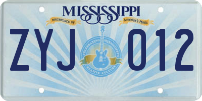 MS license plate ZYJ012